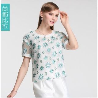 Sentubila Short-Sleeve Pattern T-Shirt