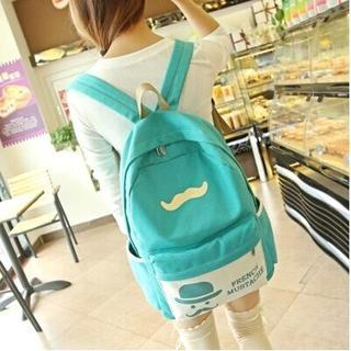 Crystal Mustache Print Canvas Backpack