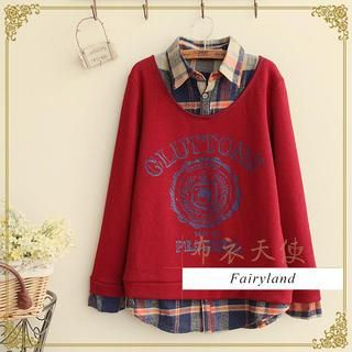 Fairyland Inset Plaid Shirt Long-Sleeve Top