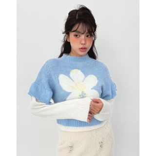 Long-Sleeve Mock-Neck Flower Mock Two-Piece Sweater