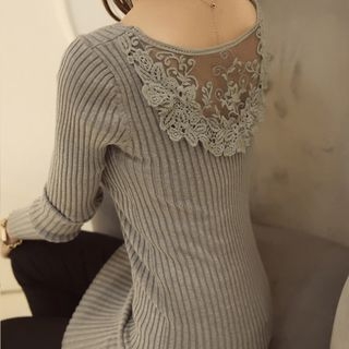 ButterflyCourt Lace Panel Knit Top