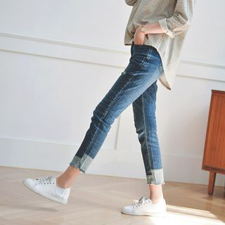 JUSTONE Contrast-Hem Slim-Fit Jeans