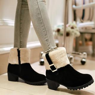 Pangmama Furry Trim Buckled Ankle Boots