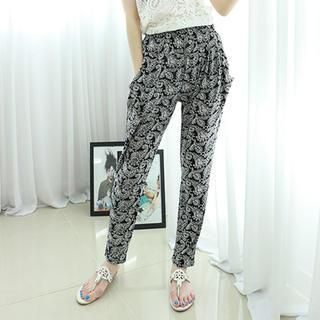 Dodostyle Patterned Band-Waist Baggy Pants