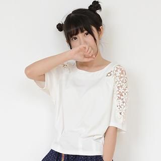 Moriville Elbow-Sleeve Lace Panel T-Shirt