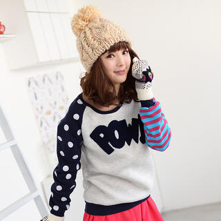 59 Seconds Patterned Sleeve Appliqué Pullover