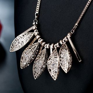 Niceter Rhinestone Leaves Statement Necklace