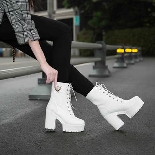 Pastel Pairs Short Lace-Up Chunky Heel Platform Boots