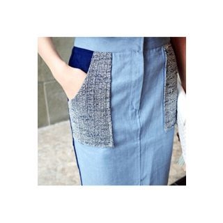 CHERRYKOKO Color-Block Cotton Pencil Skirt