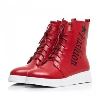 JY Shoes Genuine Leather Lace-Up Short Boots