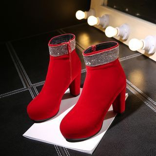 JY Shoes Rhinestone High Heel Ankle Boots