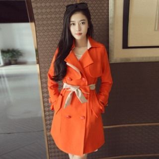 Halona Notched-Lapel Double-Breasted Coat