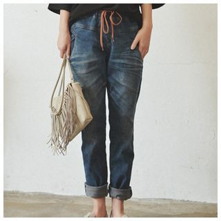 Ranche Drawstring Washed Cropped Jeans