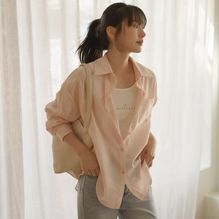 Set: Loose Plaid Shirt + Letter Tank Top