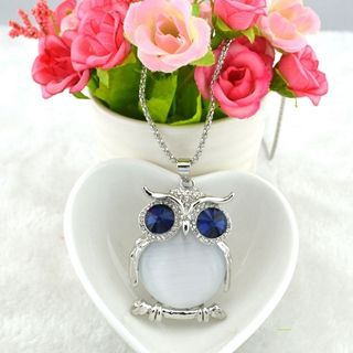 Glitglow Rhinestone Owl Necklace