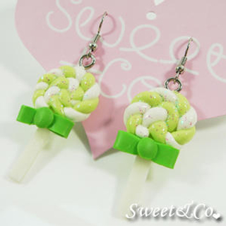 Sweet & Co. Sweet Green Candy Lollipop Glitter Earrings