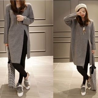 NIPONJJUYA Slit-Front Wool Blend Knit Dress