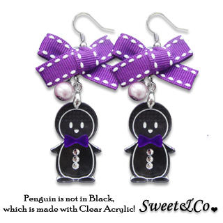 Sweet & Co. Lovely Violet Ribbon & Bowtie Penguin Earrings