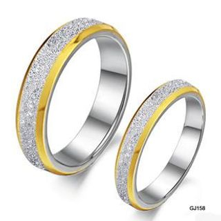 Tenri Couple Gold Trim Frosted Titanium Steel Ring