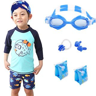 Aqua Wave Kids Set : Monster Rashguard + Swim Shorts + Swim Hat