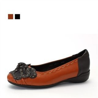 MODELSIS Genuine Leather Bow-Accent Flats