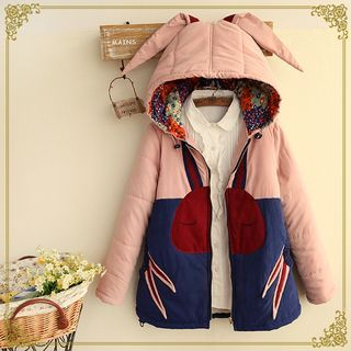 Fairyland Rabbit Ear Hood Color-Block Padded Jacket