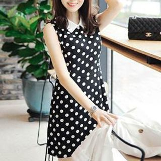 1ROA Sleeveless Polka Dot Dress