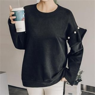 JOAMOM Faux-Pearl Trim Brushed-Fleece Sweatshirt