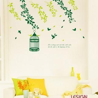 LESIGN Tree and Birdcage Wall Sticker Green - One Size