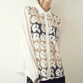 Ranee Lace-Panel Chiffon Shirt