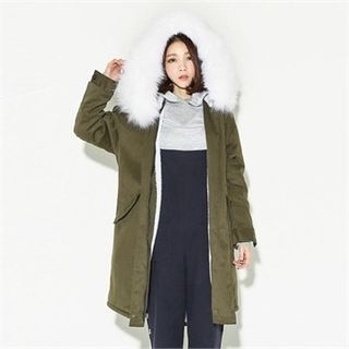 GLAM12 Faux-Fur Trim Hooded Fleece-Lined Jacket