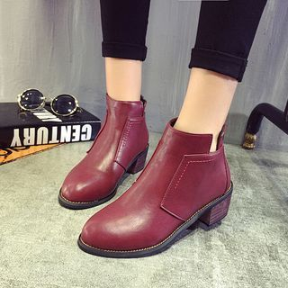 Wello Block Heel Faux Leather Ankle Boots