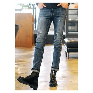 HOTBOOM Distressed Blue Jeans