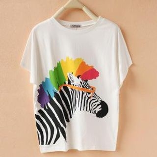 Cute Colors Dolman-Sleeve Zebra Print T-Shirt