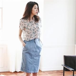 MAGJAY Banded-Waist Linen Blend Pencil Skirt
