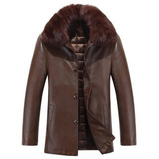 Modpop Furry Collar Genuine Leather Jacket