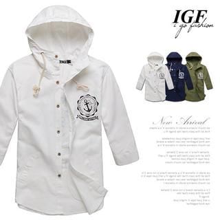 I Go Fashion 3/4-Sleeve Print Hooded Shirt