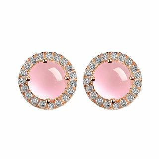 BELEC 925 Sterling Silver with Pink Crystal and Cubic Zircon Stud Earrings