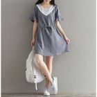 Short-Sleeve Color Block Tie Waist Dress от YesStyle.com INT Short-Sleeve Color Block Tie Waist Dress от YesStyle.com INT