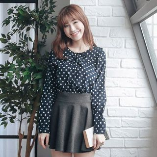 Tokyo Fashion Long-Sleeve Peter Pan Collar Dotted Top