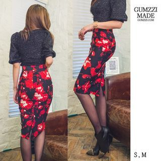 GUMZZI High-Waist Floral Pattern Pencil Skirt