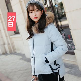 27 Days Faux Fur Trim Hooded Coat