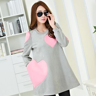 Kiss Kiss Maternity Heart Print Long-Sleeve Dress