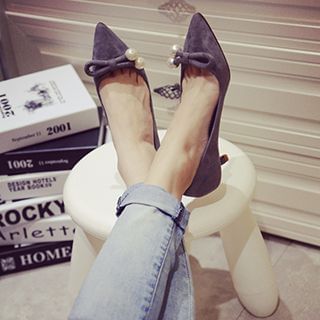 Crystella Faux Pearl Pointy Pumps