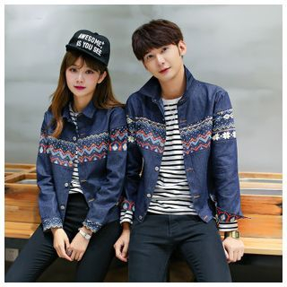 Azure Print Matching Couple Denim Jacket