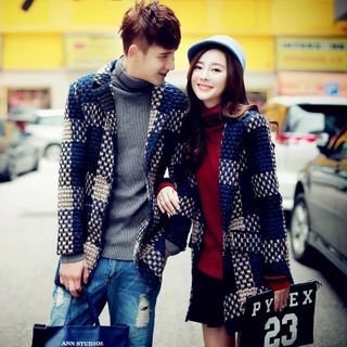 Bay Go Mall Couple Matching Check Wool Coat