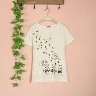 Cute Colors Short-Sleeve Print Mushroom Embroidered T-Shirt