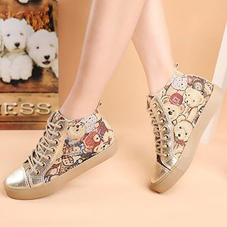 Renben Bear Pattern Hidden Wedge Sneakers