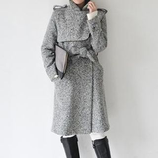 JUSTONE Epaulet Flap Detail Wool Blend Trench Coat