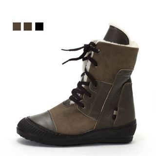MODELSIS Faux-Fur Trim Genuine Leather Boots